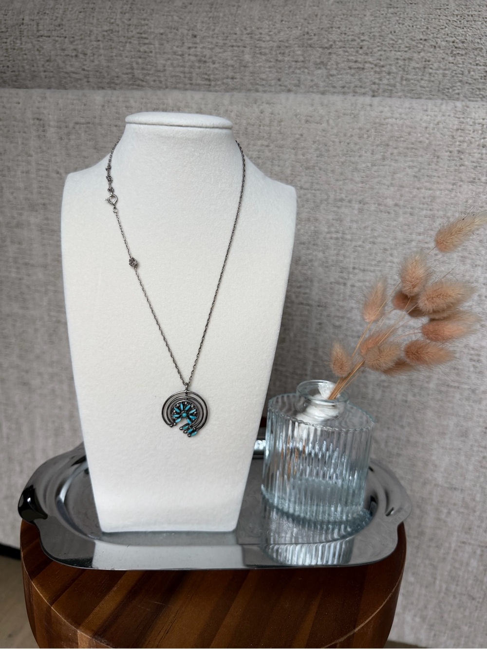 Vintage E. Weeka Zuni Turquoise Needlepoint Pendant Necklace